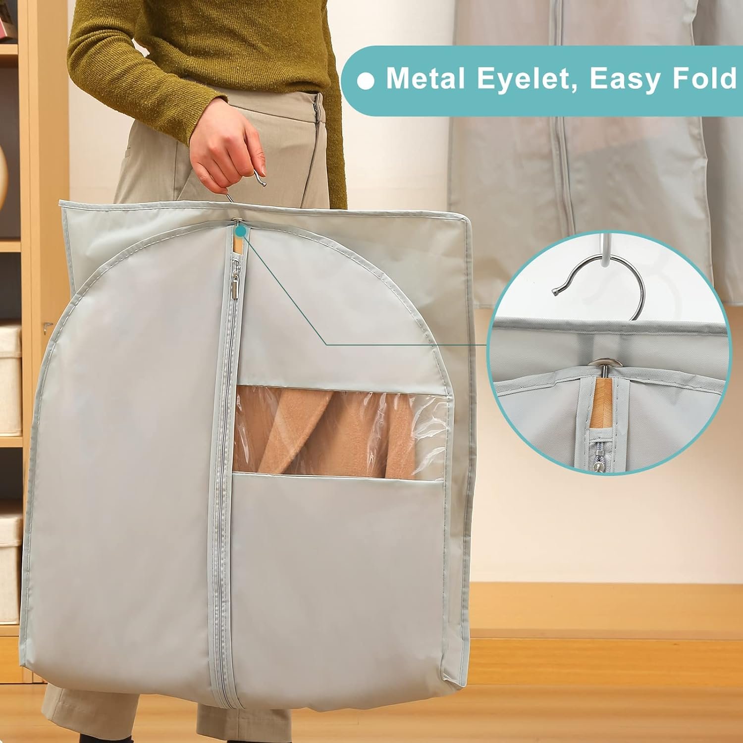 4 Pack - 65 Dress Garment Bags for Hanging Clothes, Dress Bags for Gowns Long, Foldable Long Garment Bag with Clear Window for Closet Storage and Travel - Gray : Home  Kitchen