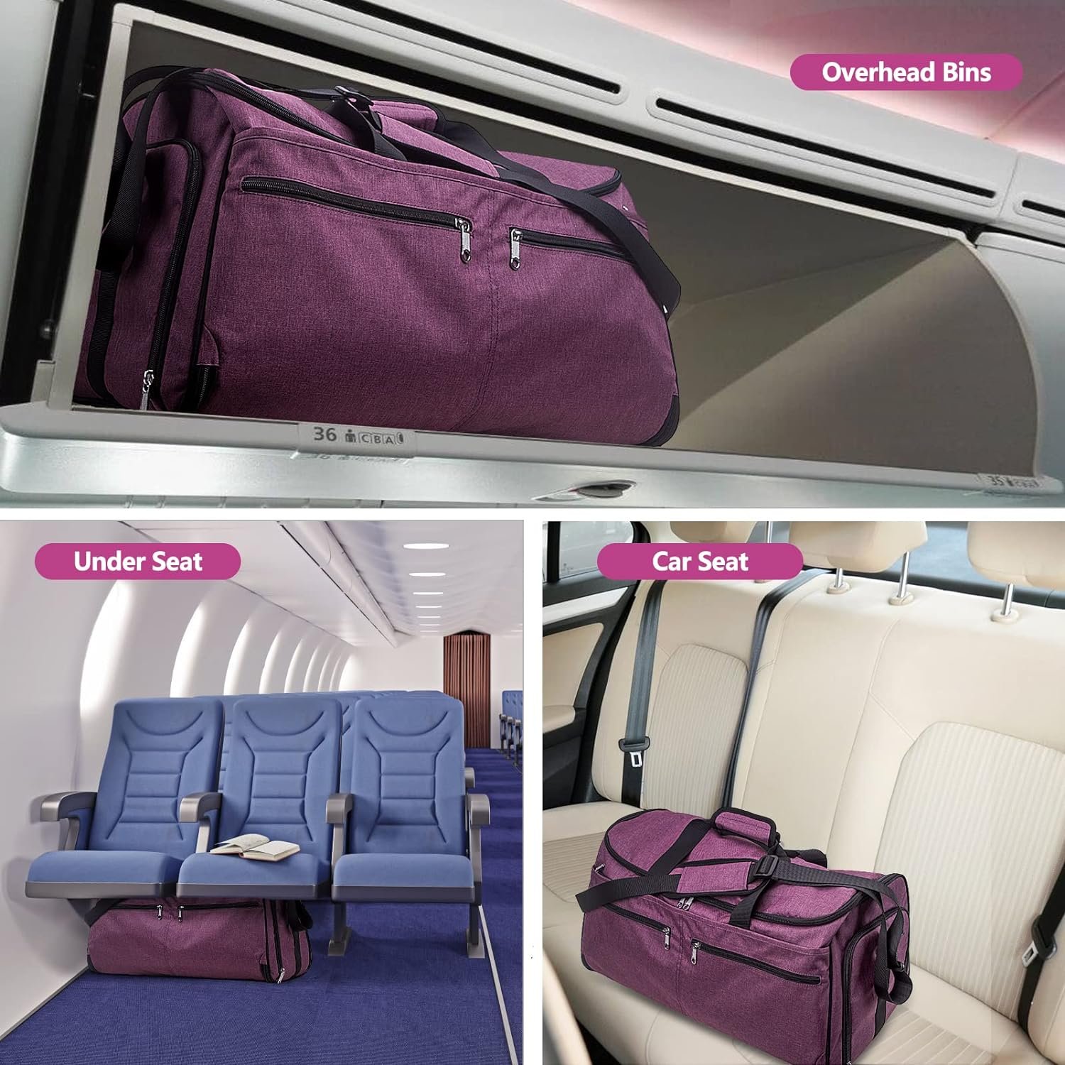 Carry on Garment Bag for Travel, Bukere Convertible Suit Travel Garment Duffel Bag for Women Business, Shoe Compartment, Detachable Shoulder Strap, 2 in 1 Hanging Suitcase Suit Travel Bags, Purple