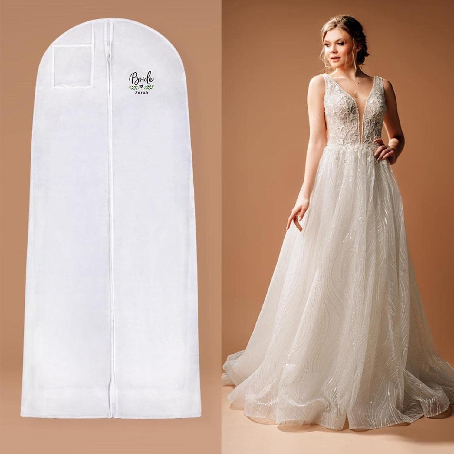 Personalized Bride  Bridesmaid Wedding Dress Garment Bag - Waterproof, Tear-Resistant Gown Storage for Bride,Dancer,Long Dresses(1 Garment Bag)