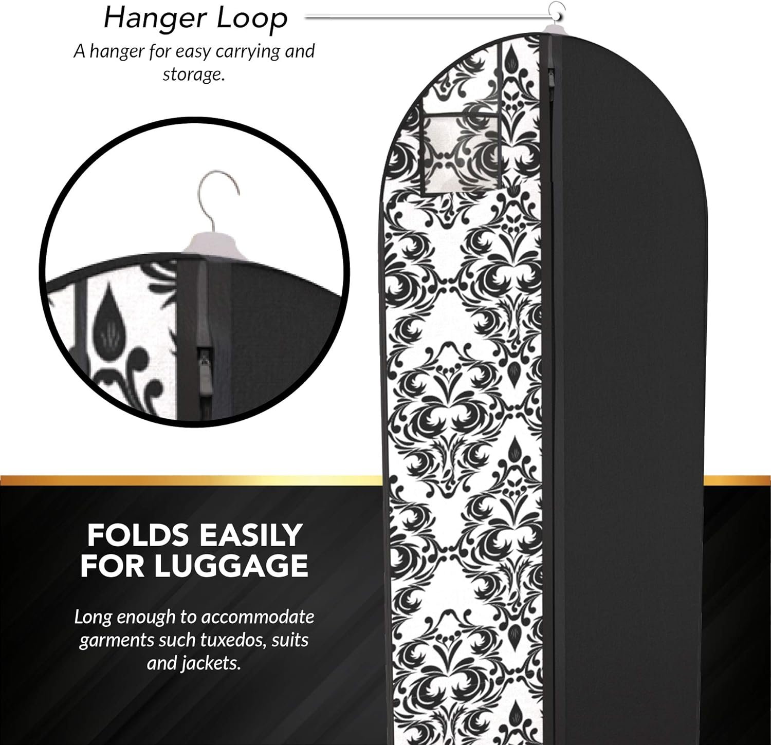 Damask Dress and Gown Garment Travel Bags 3 Pack - 54 x 24 - Hanging Window