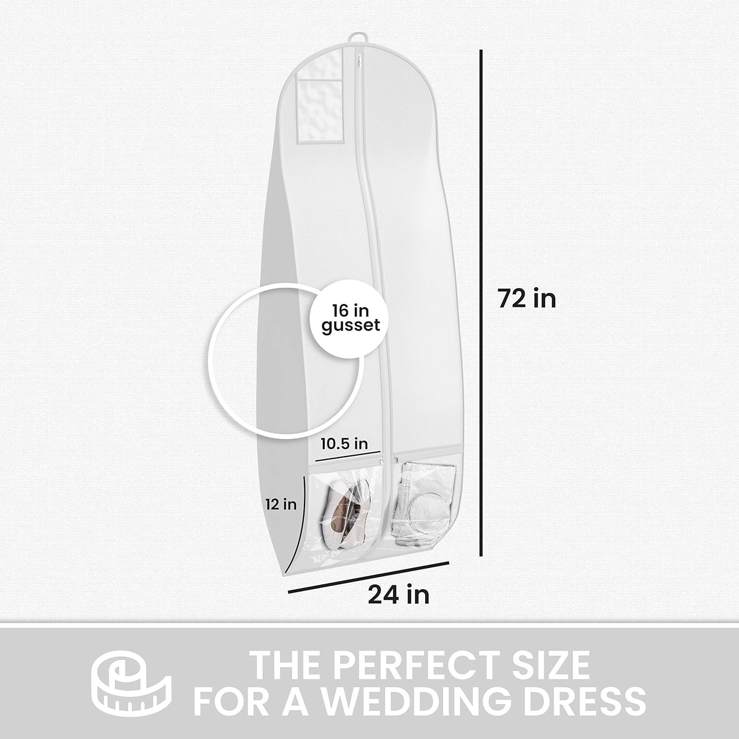 Wedding Dress Garment Bag 16 inch Gusset, with Shoe Pockets and Handle Durable, Rip and Water Resistant Material Large Size Clear Vinyl Pouch for Labeling