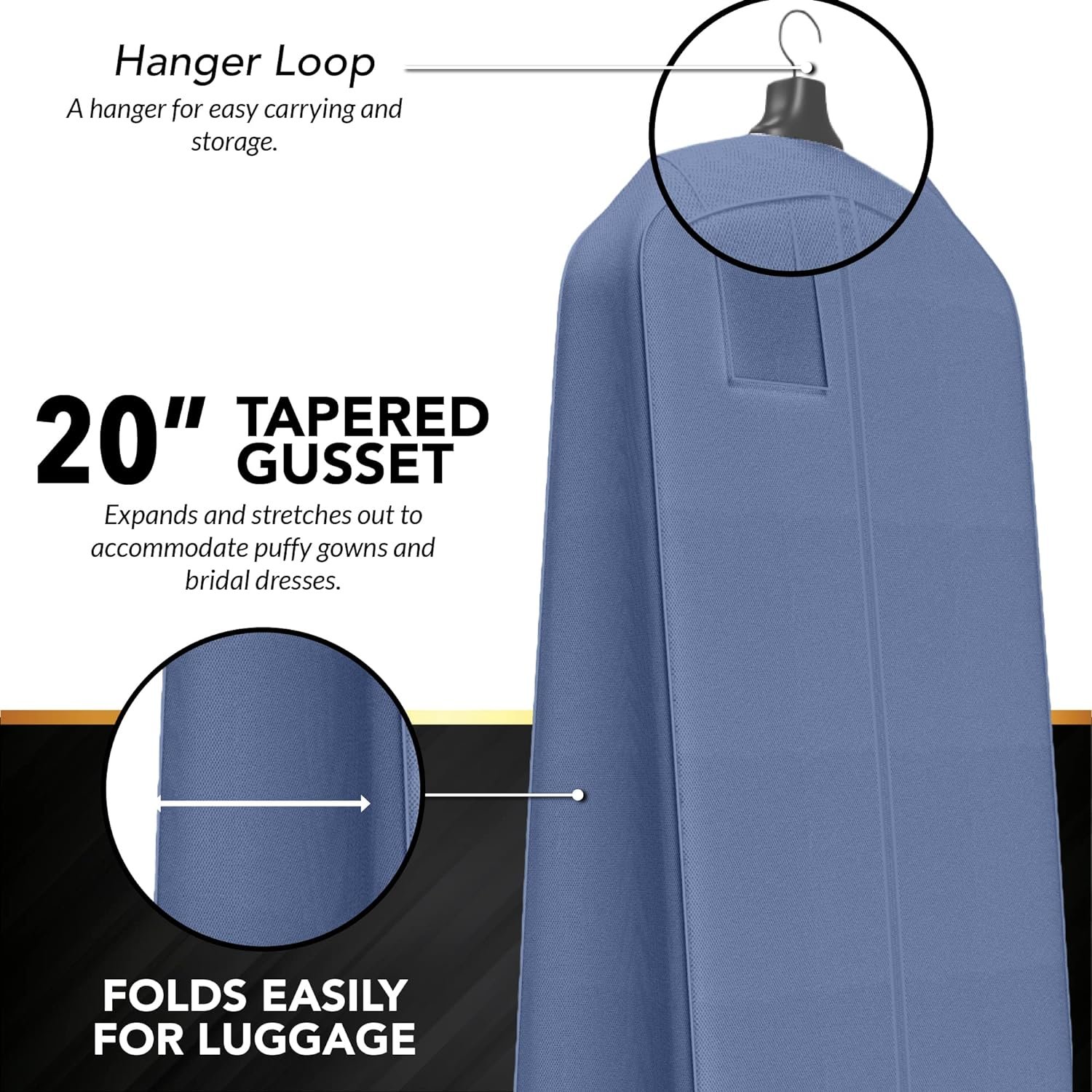 Your Bags Wedding Dress Bag – Large Garment Bag For Long Gowns -Polyethylene, 72x24”, Big 20” Gusset