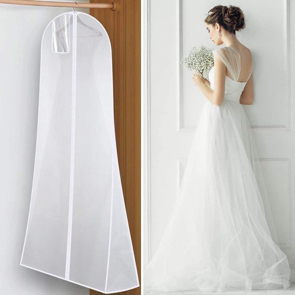 MuChoney Garment Bag Wedding Dress Cover Protective Cover for Bridal Gowns Evening Dresses Suits Coats Breathable Anti-Dust Wedding Dress Garment Bag (72 x 27.6, White)